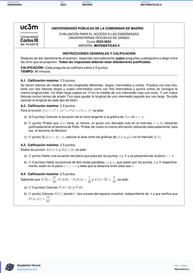 Vista previa de Examen PAU de Matemáticas II de Comunidad de Madrid 2024 – Ordinaria