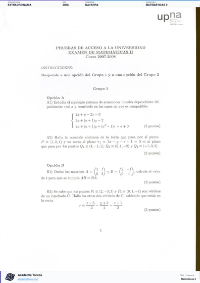 Vista previa de Examen PAU de Matemáticas II de Navarra 2008 – Extraordinaria