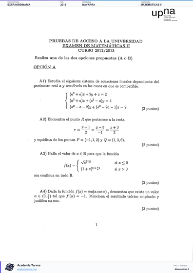 Vista previa de Examen PAU de Matemáticas II de Navarra 2013 – Extraordinaria