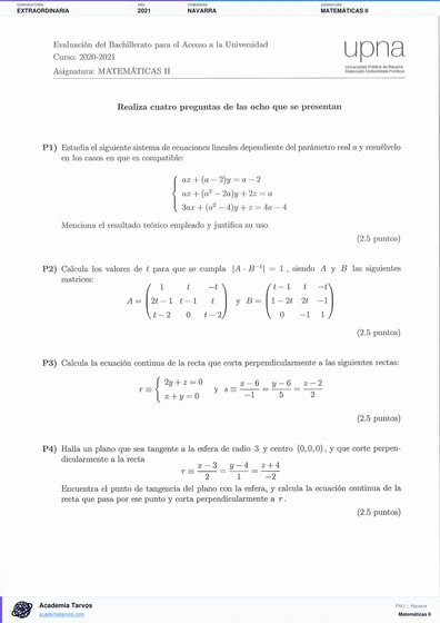 Vista previa de Examen PAU de Matemáticas II de Navarra 2021 – Extraordinaria