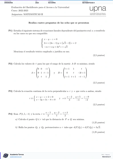 Vista previa de Examen PAU de Matemáticas II de Navarra 2023 – Ordinaria