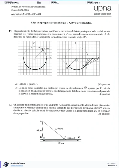 Vista previa de Examen PAU de Matemáticas II de Navarra 2025 – Extraordinaria