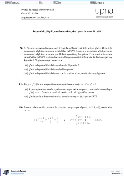 Vista previa de Examen PAU de Matemáticas II de Navarra 2026 – Extraordinaria