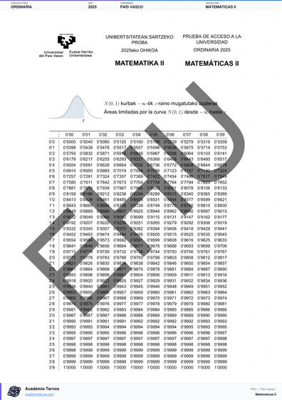 Vista previa de Examen PAU de Matemáticas II de País Vasco 2025 – Ordinaria