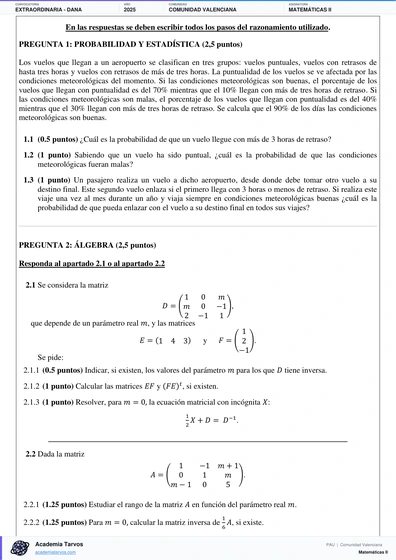 Vista previa de Examen PAU de Matemáticas II de Comunitat Valenciana 2025 – Extraordinaria   Dana