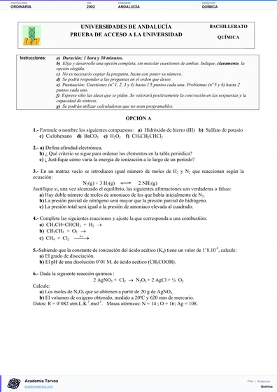 Vista previa de Examen PAU de Química de Andalucía 2002 – Ordinaria
