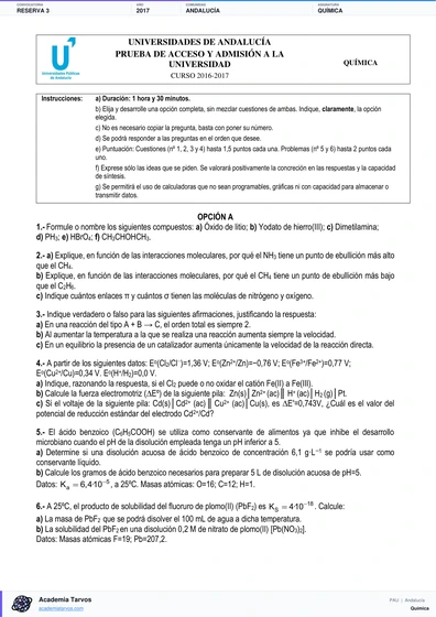 Vista previa de Examen PAU de Química de Andalucía 2017 – Reserva 3