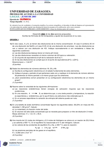 Vista previa de Examen PAU de Química de Aragón 2003 – Ordinaria