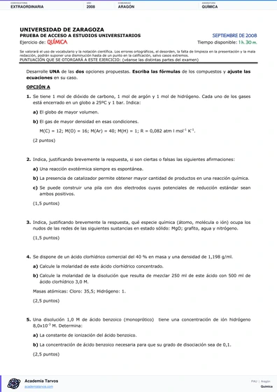 Vista previa de Examen PAU de Química de Aragón 2008 – Extraordinaria