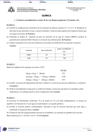 Vista previa de Examen PAU de Química de Asturias 2002 – Ordinaria