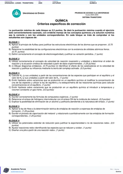 Vista previa de Examen PAU de Química de Asturias 2005 – Ordinaria   Logse   Transitoria
