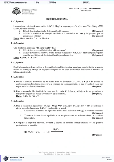 Vista previa de Examen PAU de Química de Asturias 2010 – Extraordinaria Específica