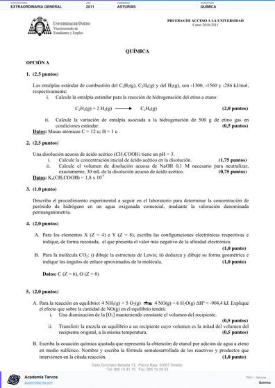 Vista previa de Examen PAU de Química de Asturias 2011 – Extraordinaria General