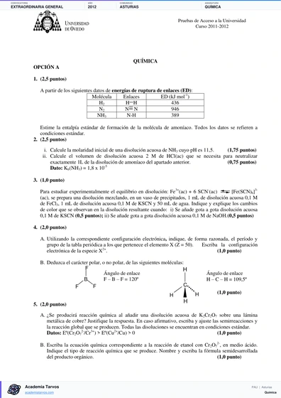 Vista previa de Examen PAU de Química de Asturias 2012 – Extraordinaria General