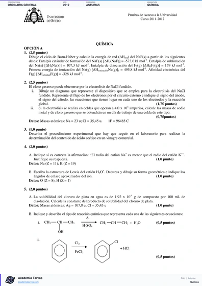 Vista previa de Examen PAU de Química de Asturias 2012 – Ordinaria General