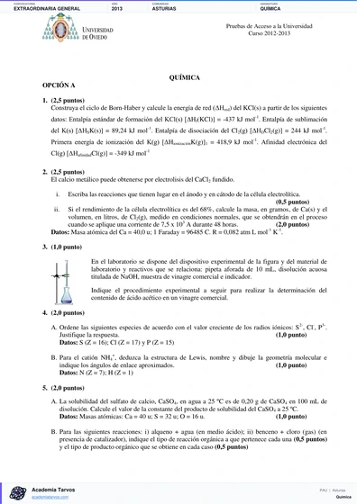 Vista previa de Examen PAU de Química de Asturias 2013 – Extraordinaria General