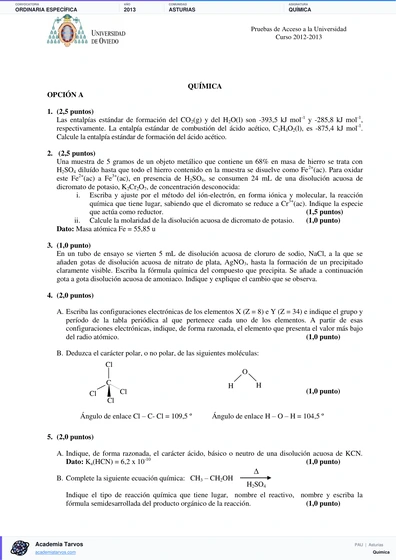 Vista previa de Examen PAU de Química de Asturias 2013 – Ordinaria Específica