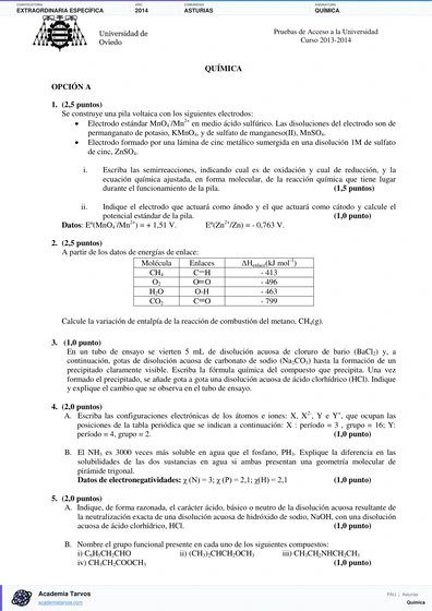 Vista previa de Examen PAU de Química de Asturias 2014 – Extraordinaria Específica