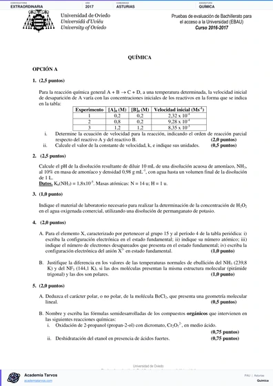 Vista previa de Examen PAU de Química de Asturias 2017 – Extraordinaria
