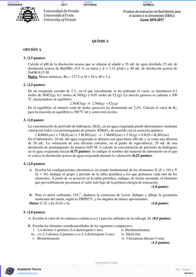 Vista previa de Examen PAU de Química de Asturias 2017 – Ordinaria