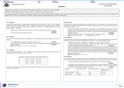 Vista previa de Examen PAU de Química de Asturias 2021 – Extraordinaria