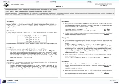 Vista previa de Examen PAU de Química de Asturias 2021 – Ordinaria