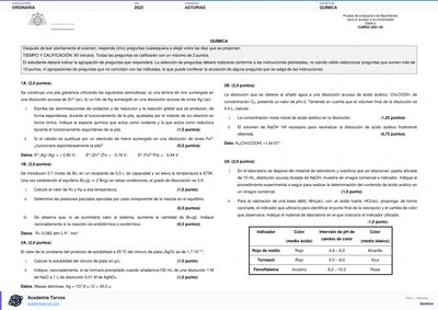 Vista previa de Examen PAU de Química de Asturias 2022 – Ordinaria
