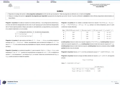Vista previa de Examen PAU de Química de Asturias 2023 – Ordinaria
