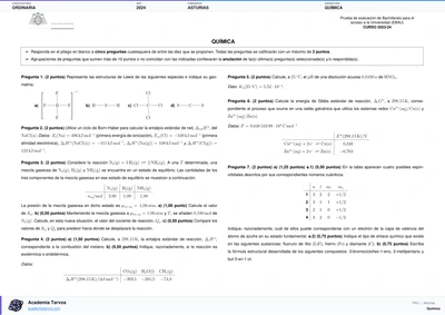 Vista previa de Examen PAU de Química de Asturias 2024 – Ordinaria
