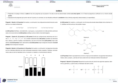 Vista previa de Examen PAU de Química de Asturias 2025 – Extraordinaria