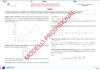 Vista previa de Modelo PAU de Química de Asturias 2025