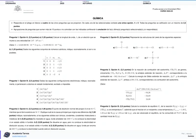 Vista previa de Examen PAU de Química de Asturias 2025 – Ordinaria