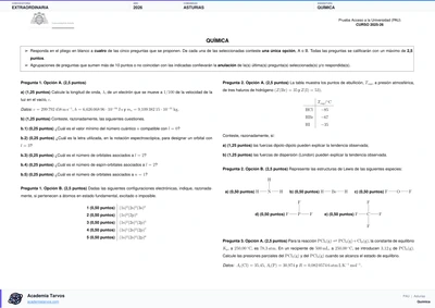 Vista previa de Examen PAU de Química de Asturias 2026 – Extraordinaria