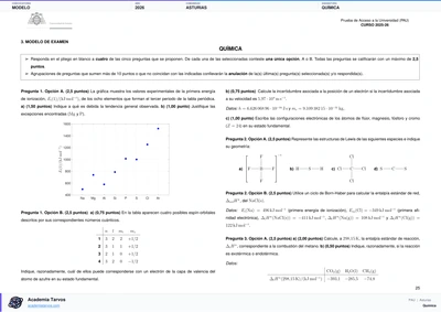 Vista previa de Modelo PAU de Química de Asturias 2026