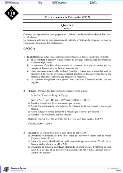 Vista previa de Examen PAU de Química de Illes Balears 2012 – Extraordinaria