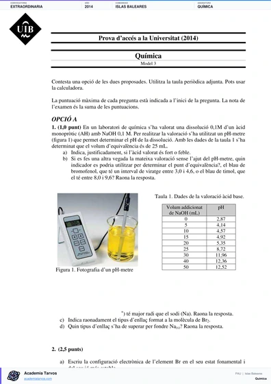 Vista previa de Examen PAU de Química de Illes Balears 2014 – Extraordinaria