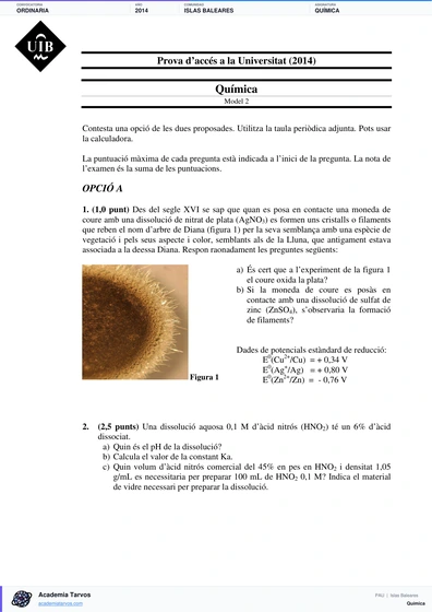 Vista previa de Examen PAU de Química de Illes Balears 2014 – Ordinaria