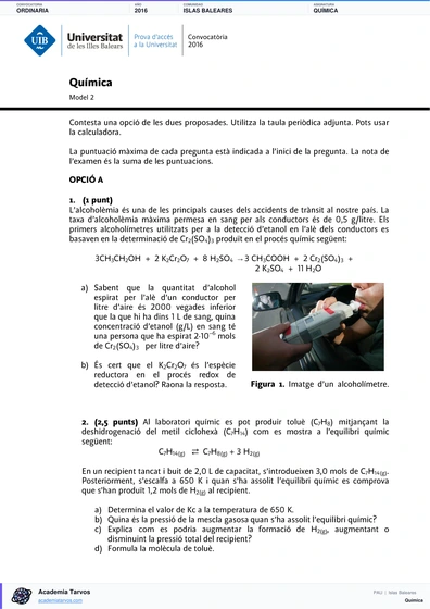 Vista previa de Examen PAU de Química de Illes Balears 2016 – Ordinaria