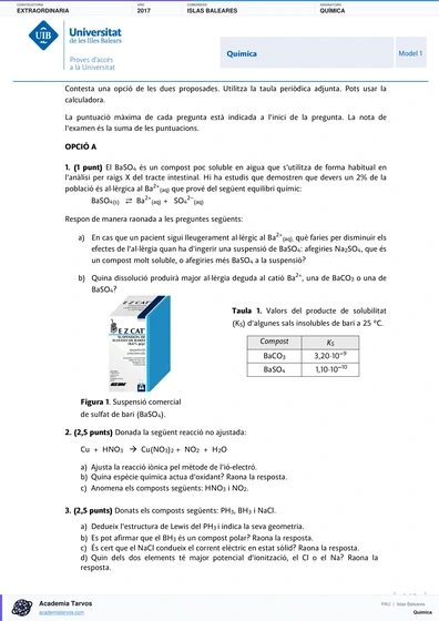 Vista previa de Examen PAU de Química de Illes Balears 2017 – Extraordinaria