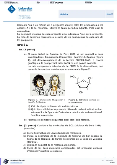 Vista previa de Examen PAU de Química de Illes Balears 2021 – Extraordinaria