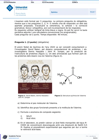 Vista previa de Examen PAU de Química de Illes Balears 2025 – Extraordinaria