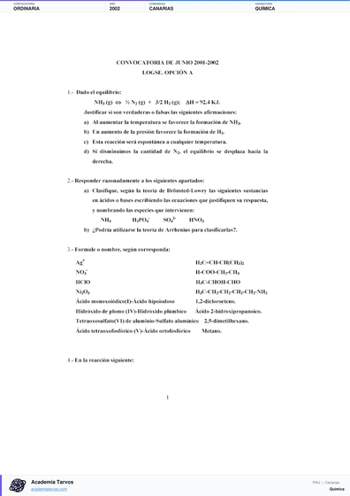 Vista previa de Examen PAU de Química de Canarias 2002 – Ordinaria