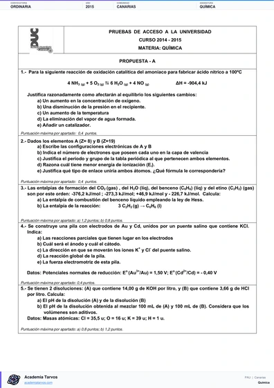 Vista previa de Examen PAU de Química de Canarias 2015 – Ordinaria