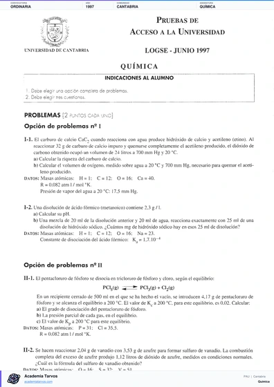Vista previa de Examen PAU de Química de Cantabria 1997 – Ordinaria