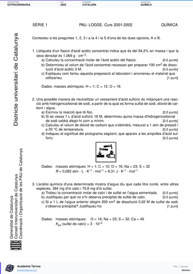 Vista previa de Examen PAU de Química de Cataluña 2002 – Extraordinaria