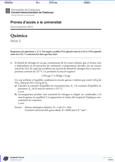 Vista previa de Examen PAU de Química de Cataluña 2015 – Ordinaria