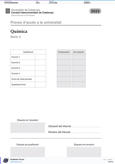Vista previa de Examen PAU de Química de Cataluña 2025 – Extraordinaria