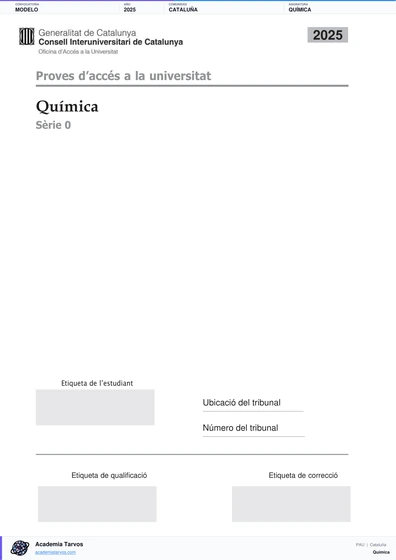 Vista previa de Modelo PAU de Química de Cataluña 2025