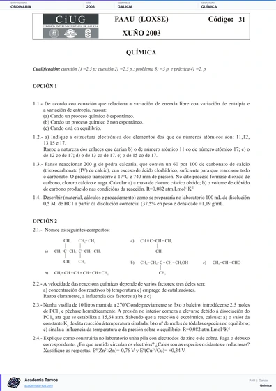 Vista previa de Examen PAU de Química de Galicia 2003 – Ordinaria
