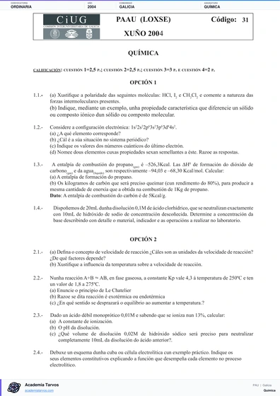 Vista previa de Examen PAU de Química de Galicia 2004 – Ordinaria